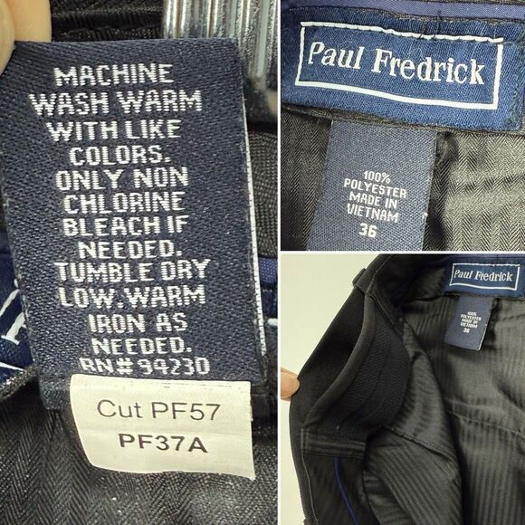 Paul Frederick Men’s 36x28 Black Pleated Dress Pants Cuffed Extended Waist - Picture 10 of 15